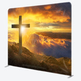 Aperturee - Aperturee Gold Sunset Mountain Easter Square Tension Backdrop